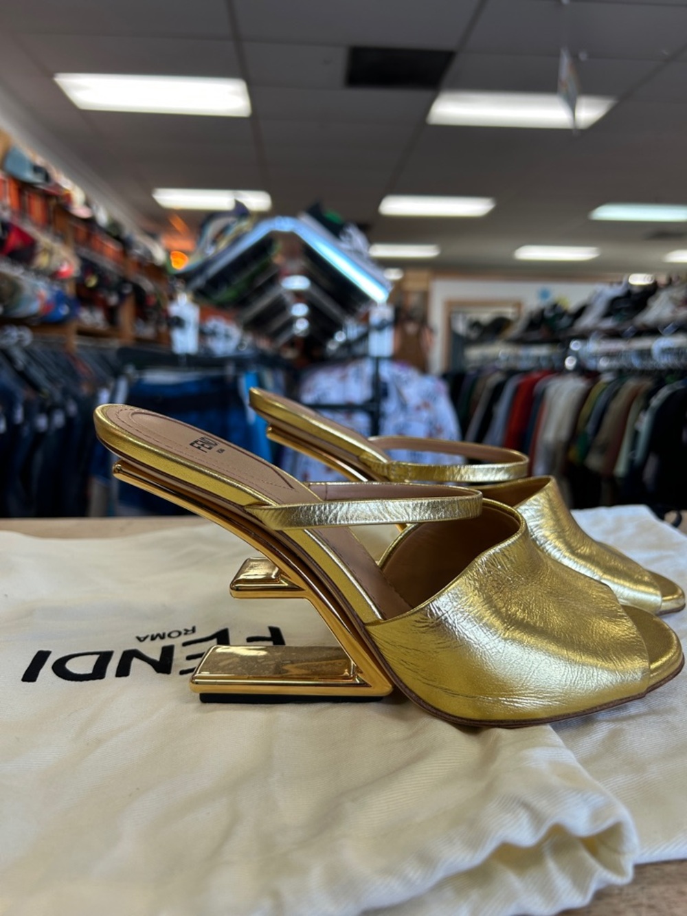 Fendi First gold lambskin Heels size 37 - Picture 3 of 8